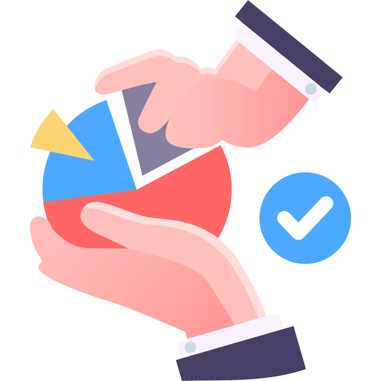 Illustration of hands holding pie chart